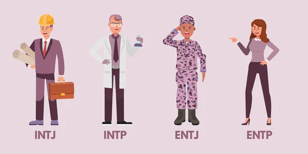 MBTI kişilik testine göre farklı işi olan bir grup analist. Düz vektör izole çizimi