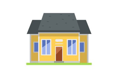 Satılık sarı ev resimli bir hikaye. Düz vektör sanatı beyaz arkaplanda izole edildi