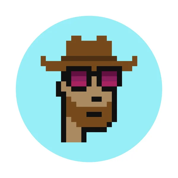 Cryptopunk Cowboy Wearing Glasses Pixel Art Nft Non Fungible Token — Stock Vector