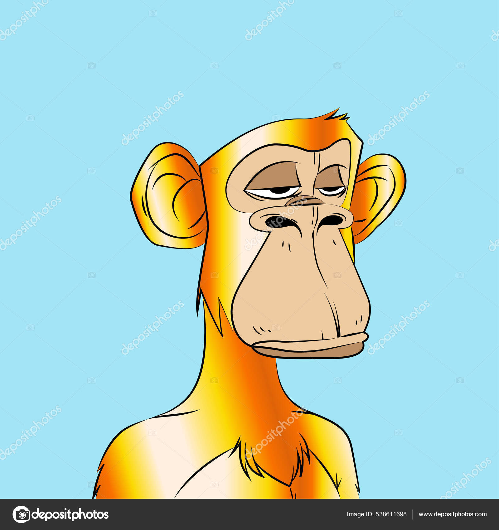 黄金猿矢量艺术图解蓝天背景的无趣猴子限量版Nft艺术品图库矢量图©MininyxDoodle 538611698