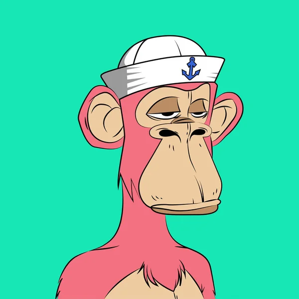 Scimmia Rosa Con Cappello Marinaio Sfondo Verde Annoiato Edizione Limitata — Vettoriale Stock