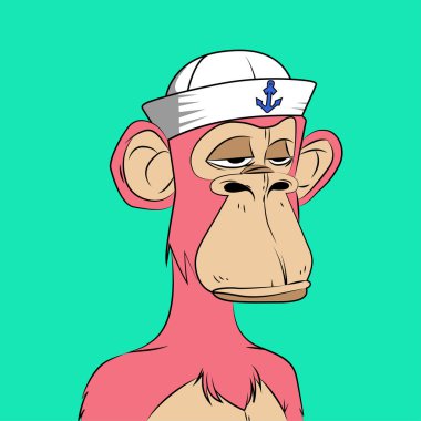 Pembe sıkılmış maymun yat kulübü NFT denizci şapkası takıyor.
