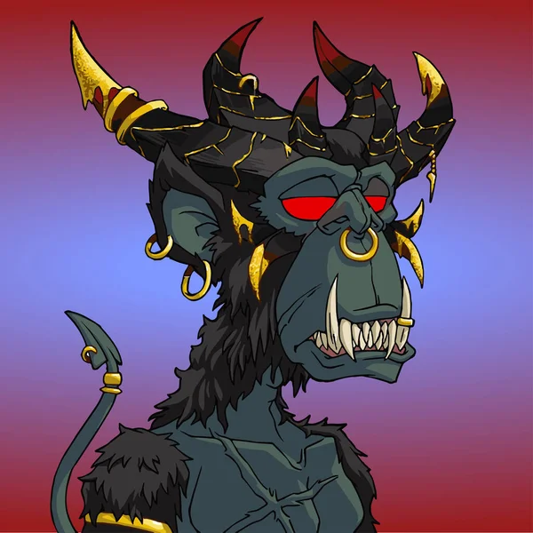 Demonic Evil Mutant Ape Horn Red Eyes Nft Artwork Flat — 图库矢量图片