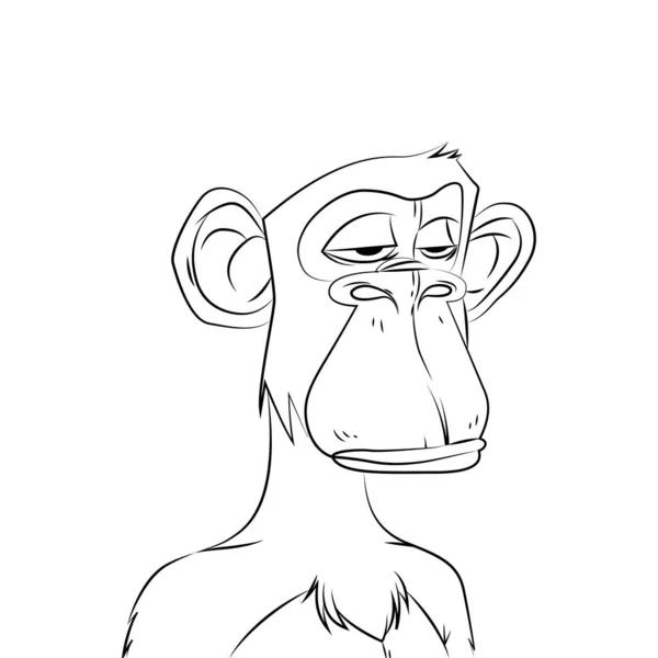 Bored ape line art freehand drawing. NFT black and white coloring template illustration