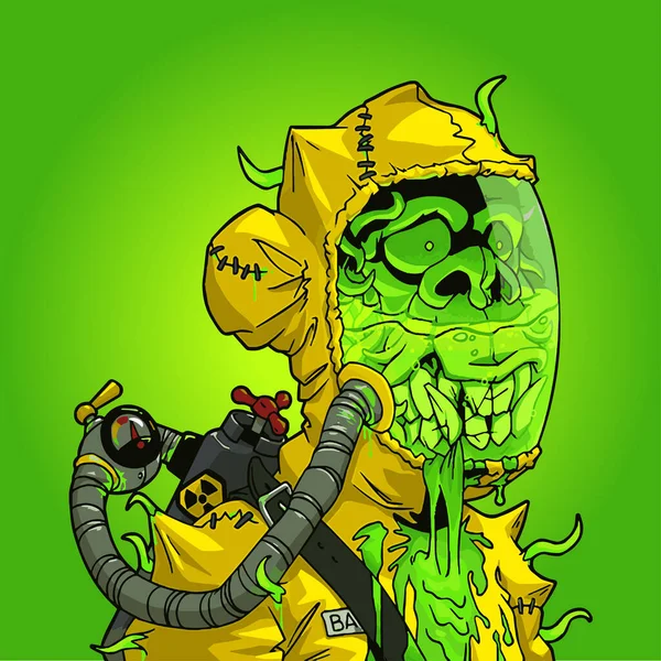 Mega Scimmia Mutante Radioattiva Tuta Hazmat Sfondo Verde Illustrazione Opera — Foto Stock