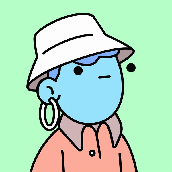 Personagem Doodles Mulher Azul Com Tampa Balde Branco Roupas Vermelhas —  Vetores de Stock