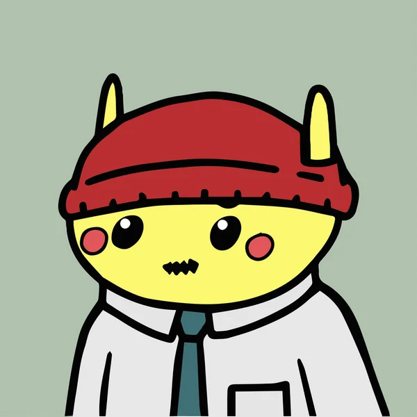 Alien Frens Character Yellow Skin Beanie Hat Nft Art Pikachu — Stock Vector