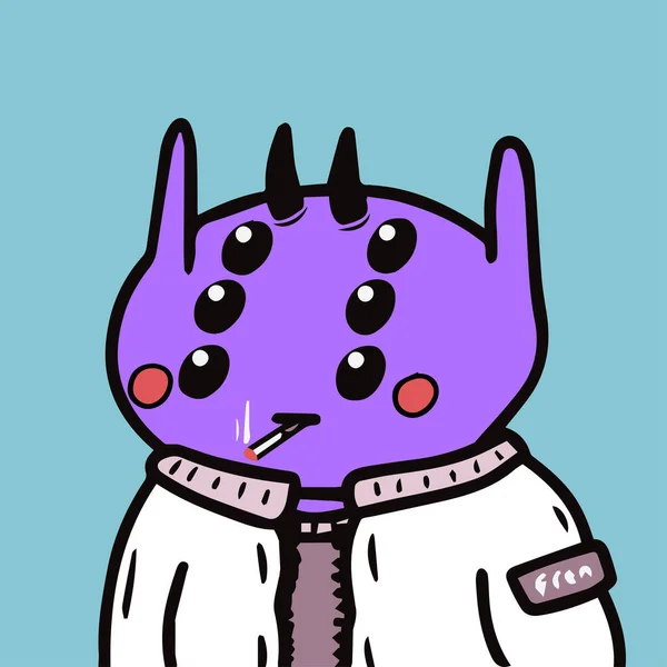 Alien Frens Character Purple Skin Six Eyes Smoking Nft Art — Wektor stockowy