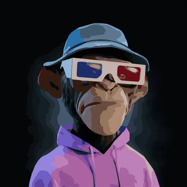 Prime Ape Planet Wearing Pink Hoodie Glasses Nft Art Bored — Image vectorielle