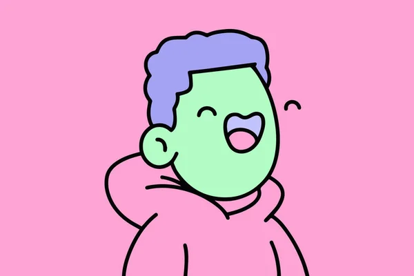 Doodles Green Character Purple Hair Wearing Pink Hoodie Nft Art — Stok fotoğraf