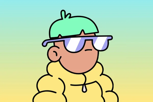 Doodles Cool Character Wearing Yellow Bomber Jacket Black Sunglasses Nft — Fotografia de Stock