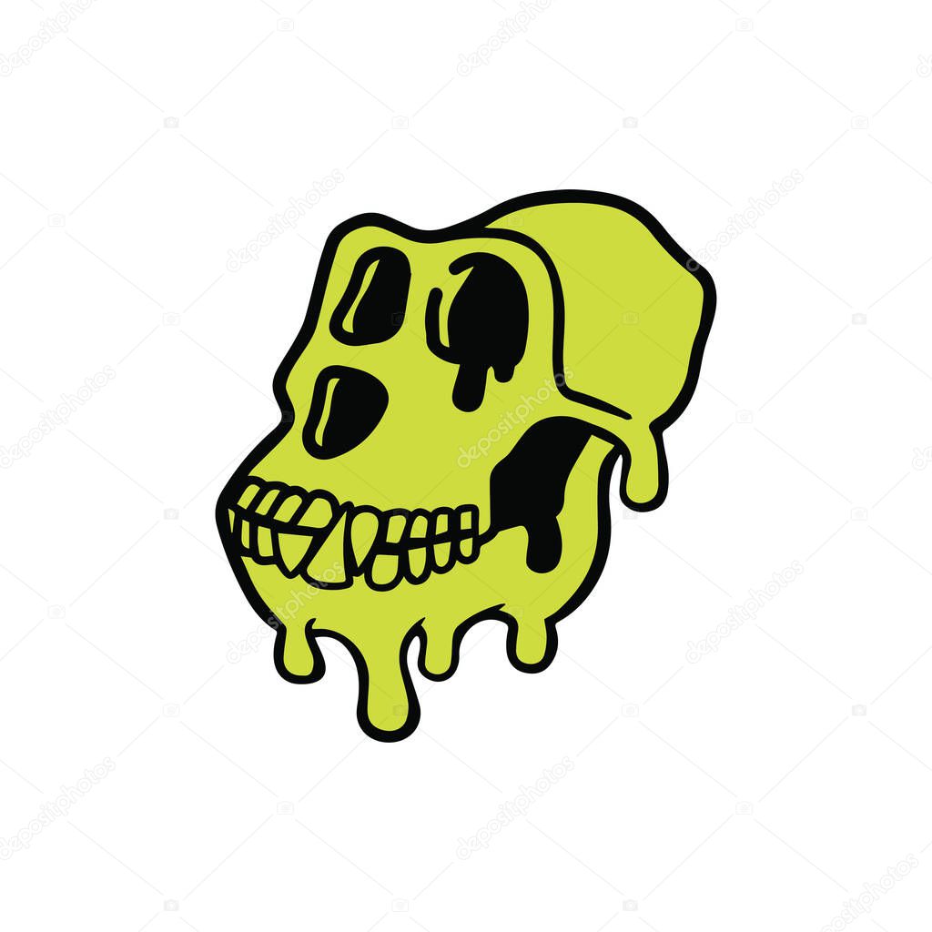 Mutant ape yacht club NFT logo. lime monkey skull mascot isolated on white background. Flat vector illustration