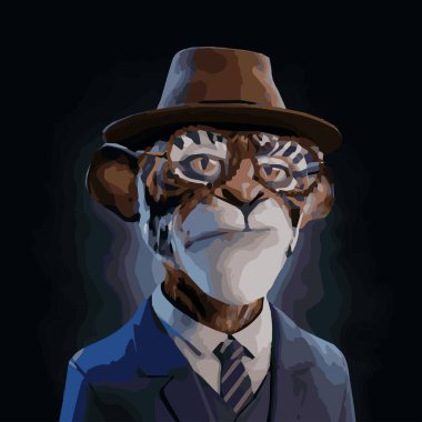 Prime ape planet wearing neat suit hoodie with hat NFT art. Bored ape yacht club 3D model illustration 