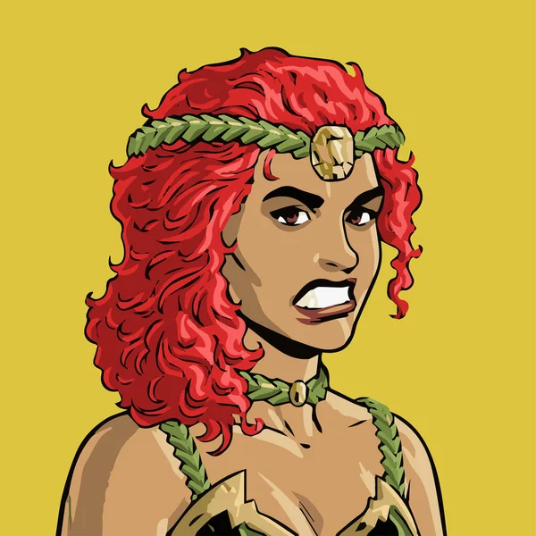 Metahero Universe Character Athena Nft Artwork Comic Amazonian Superhero Fierce — Stock Vector