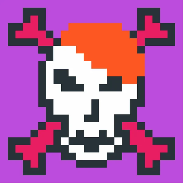 Cryptoskulls Nft Pirate Skull Orange Hair Bit Pixel Art Isolated — Stockvector