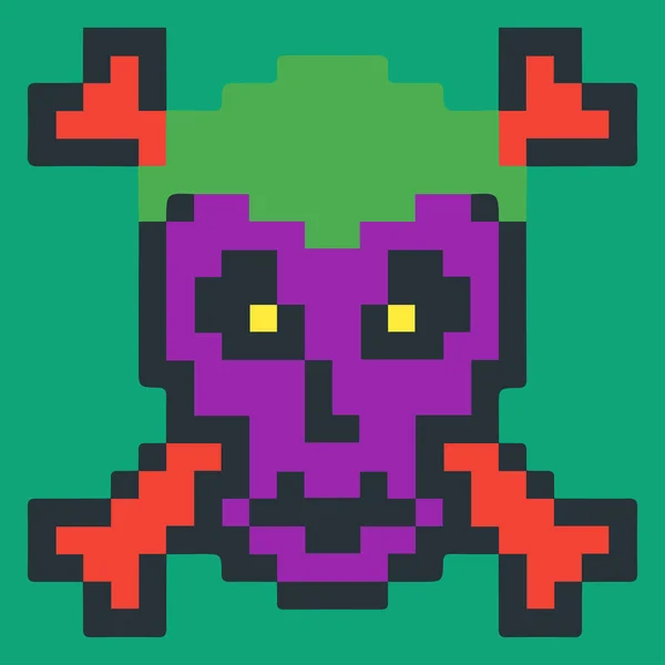 Cryptoskulls Nft Cráneo Pirata Púrpura Con Pelo Verde Huesos Rojos — Vector de stock