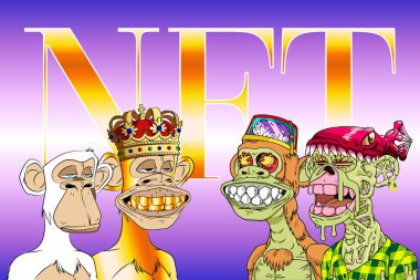 bored ape and mutant ape yacht club NFT net worth. Flat vector illustration clipart