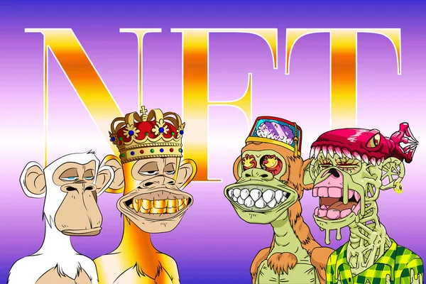 bored ape and mutant ape yacht club NFT net worth. Flat vector illustration