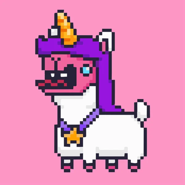 Alpacadabra Egyszarvú Alpaka Pixel Art Nft Bit Rózsaszín Mitikus Állat — Stock Fotó