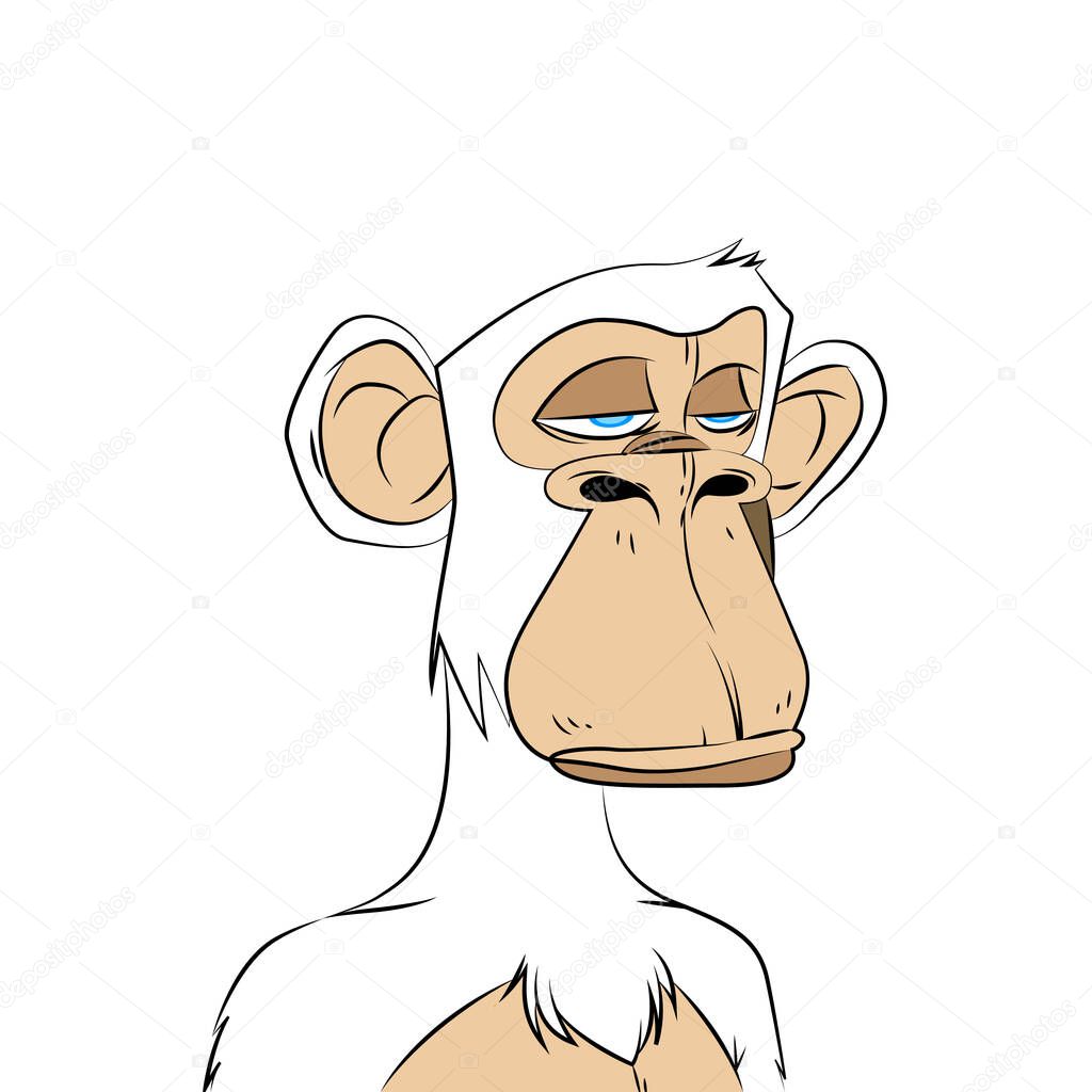 Bored ape yacht club white albino monkey NFT art isolated on white background . Viral illustration, artwork, collectibles for online auction and trading. buying NFT for crypto business