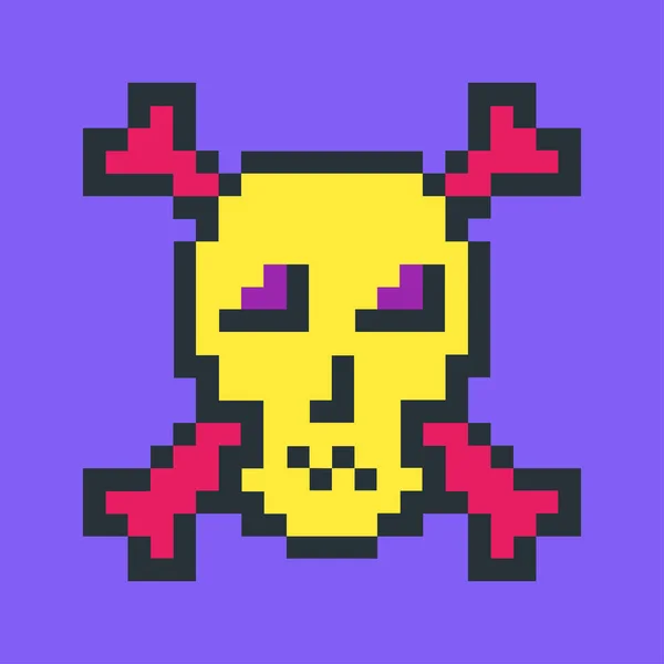 隐颅骨Nft 有红色骨骼图解的黄色海盗头骨 用于游戏和动画的8位像素的艺术精灵 矢量绘图 — 图库矢量图片