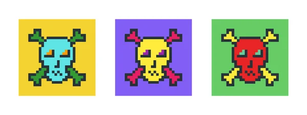 Набор Криптовалют Nft Злая Красочная Иллюстрация Пиратского Черепа Битный Пиксельный — стоковый вектор