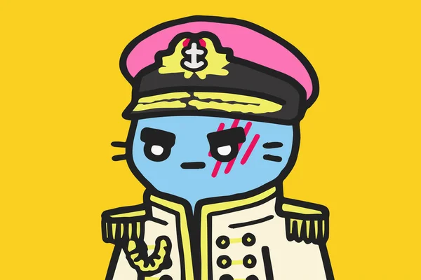 酷猫Nft艺术品变体 身穿海军上将服装 头戴粉色帽子图案 基于锁链的艺术 — 图库照片