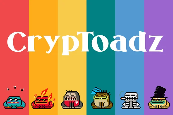 Cartaz Personagem Cryptoadz Arte Nft Com Fundo Arco Íris Toad —  Vetores de Stock