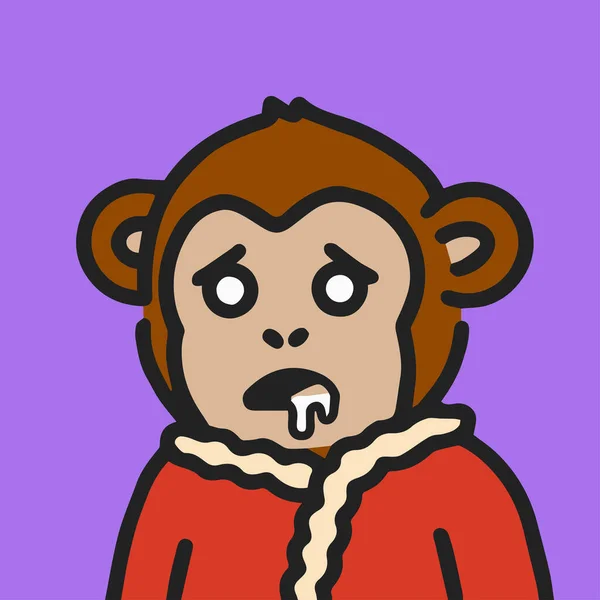 酷酷的Monke起源性格Nft艺术变体 猴子用红衫卡通画流口水 彩色猿矢量绘图 — 图库矢量图片