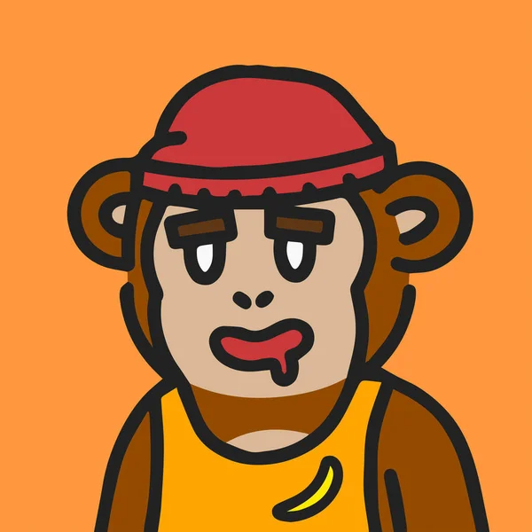 酷酷的Monke起源性格Nft艺术变体 猴子头戴红帽子 身穿橙色衬衫 卡通画 彩色猿矢量绘图 — 图库矢量图片