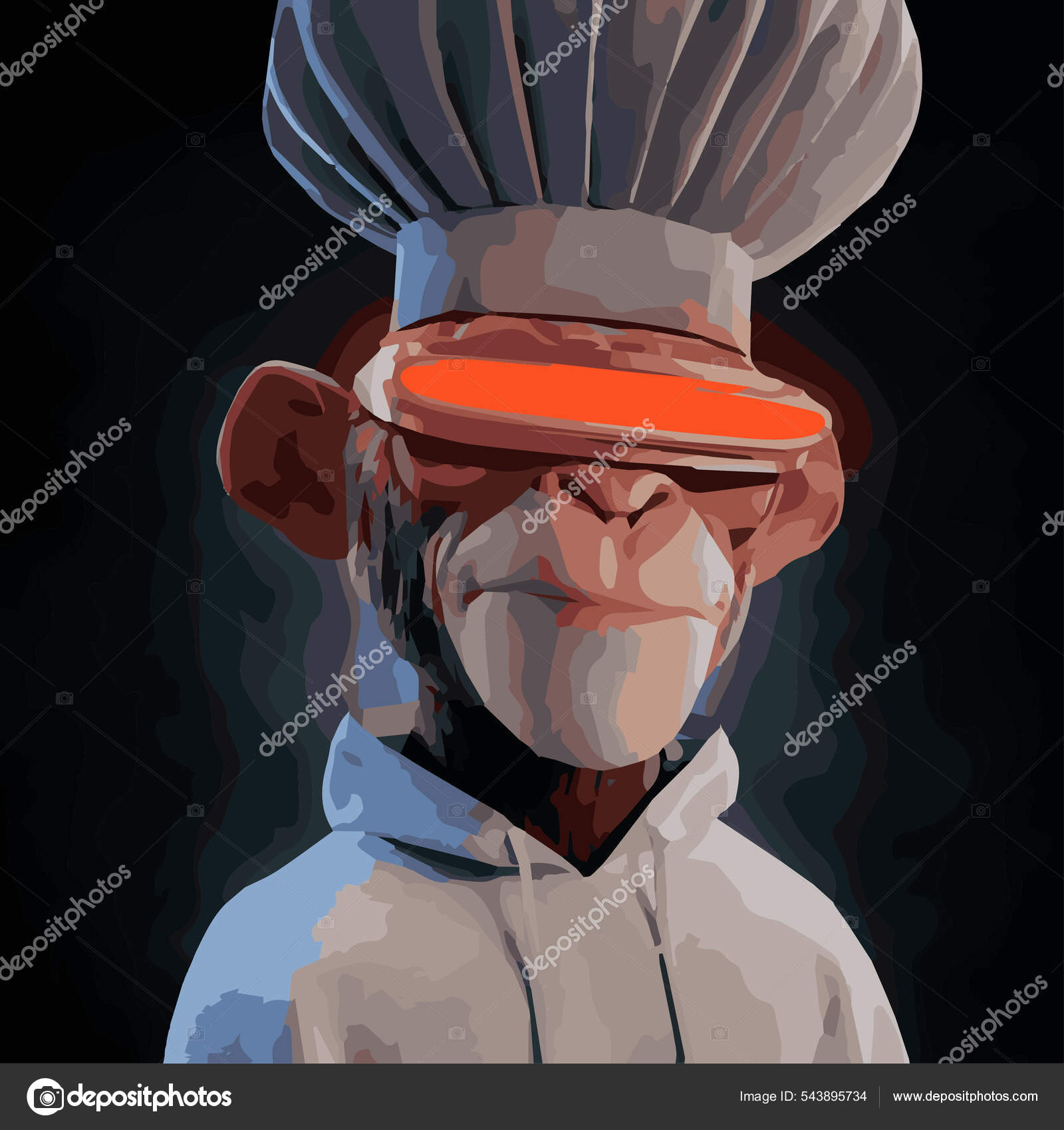 3D无聊的猿角色Nft 猴与厨师帽和激光眼睛肖像形象形象形象形象的形象图片基于锁链的艺术品艺术收藏图库矢量图©MininyxDoodle  543895734