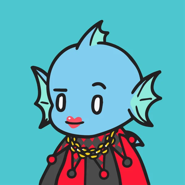 Fishyfam Karakteri Nft Eşsiz Deniz Yaratığı Kız Çizimi Sevimli Karikatür — Stok Vektör