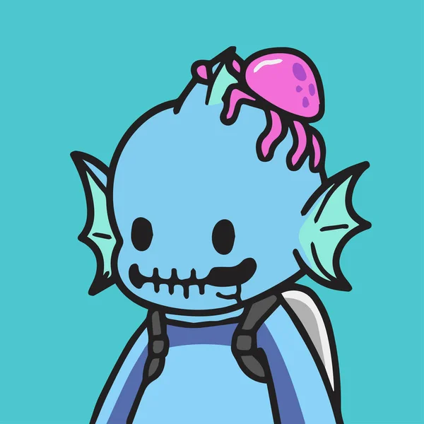 Fishyfam Personaggio Nft Unica Spaventosa Creatura Marina Halloween Con Illustrazione — Vettoriale Stock