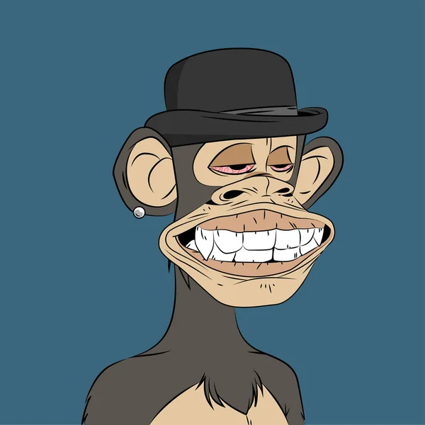 Clube Iate Macaco Entediado Sorrindo Vestindo Bowler Chapéu Nft Arte — Vetor de Stock