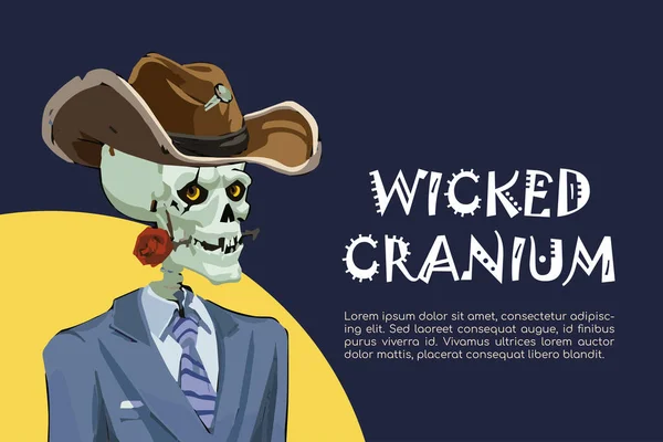 Wicked Cranium Karakter Nft Web Banner Vectorskelet Schedel Illustratie Verzamelobjecten — Stockvector