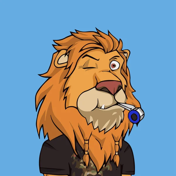 Lionceaux Paresseux Personnage Illustration Nft Lion Avec Cicatrice Siffler Porter — Image vectorielle