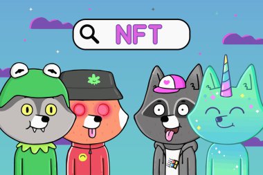 Fox fam character NFTs artwork. NFT search bar. vector Illustration for news, banner, editorial, and print purpose. clipart