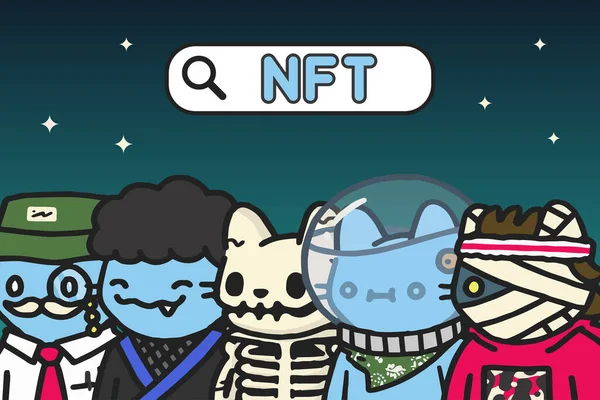 Cool Gatos Personagem Nfts Arte Barra Busca Nft Vetor Ilustração — Vetor de Stock