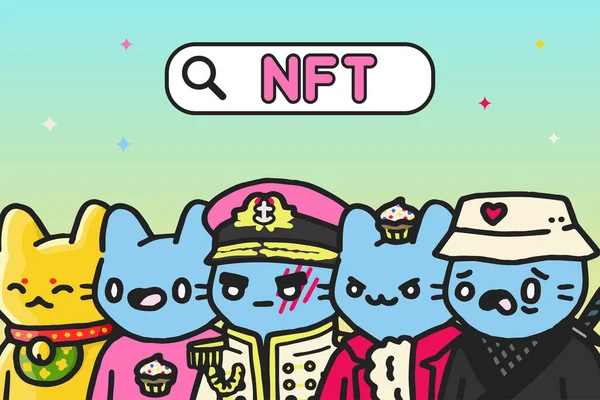 Cool Gatos Personagem Nfts Arte Barra Busca Nft Vetor Ilustração — Vetor de Stock