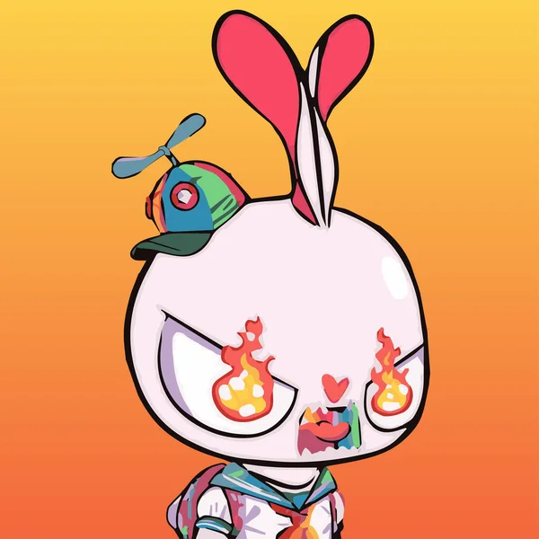Coleção Arte Karafuru Bunny Personagem Nft Coelho Rosa Bonito Chamas —  Vetores de Stock