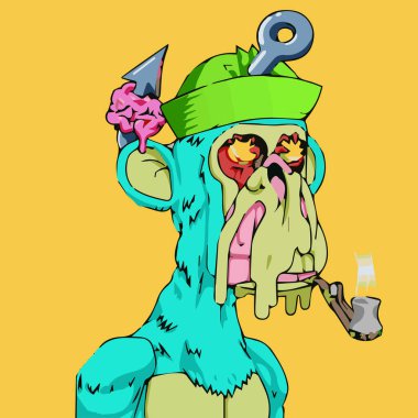 Turquoise sailor mutant ape yacht club nft artwork. Unique monkey character nfts variant. Abstract vector illustration clipart