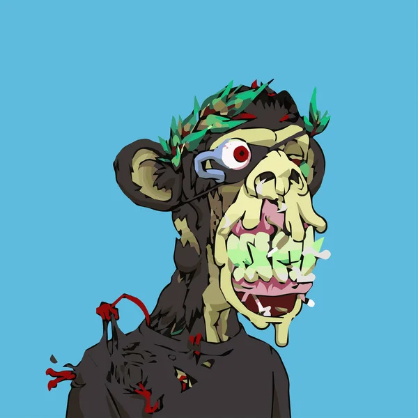 Zwarte Zombie Mutant Aap Jacht Club Nft Artwork Unieke Aap — Stockvector