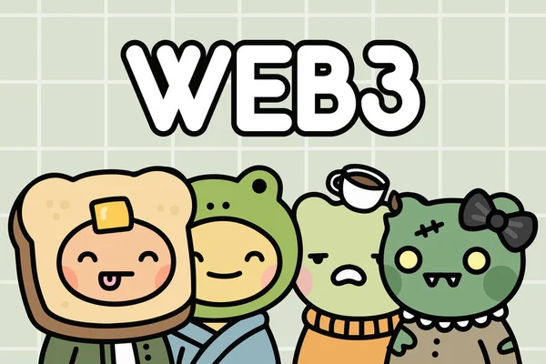 ワンダフルキャラクターアバターNftアートワーク Web 3かわいいドアアートグッズ ベクターイラスト — ストックベクタ