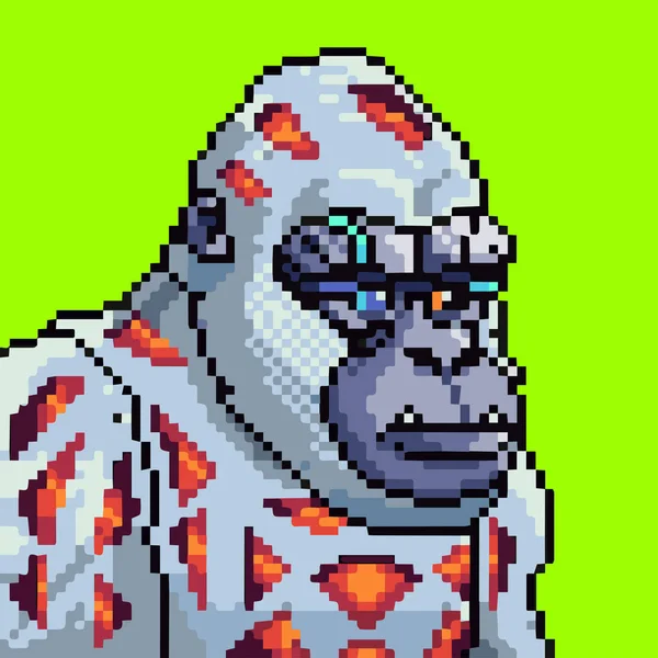 Macacos Galácticos Pixel Art Personagem Nft Gorila Bits Usando Trajes — Vetor de Stock