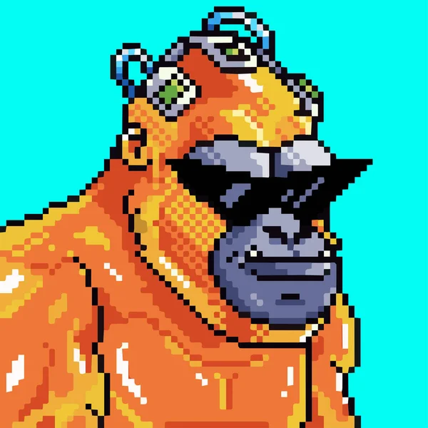 Singes Galactiques Pixel Art Personnage Nft Gorille Bits Portant Costume — Image vectorielle