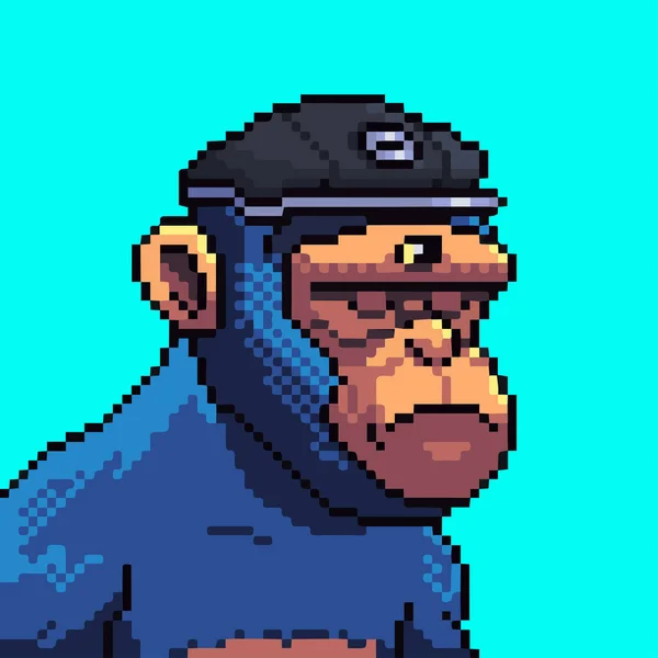 Galaktikus Majmok Pixel Művészet Nft Karakter Bites Gorilla Jelmezben Kiegészítőkben — Stock Vector