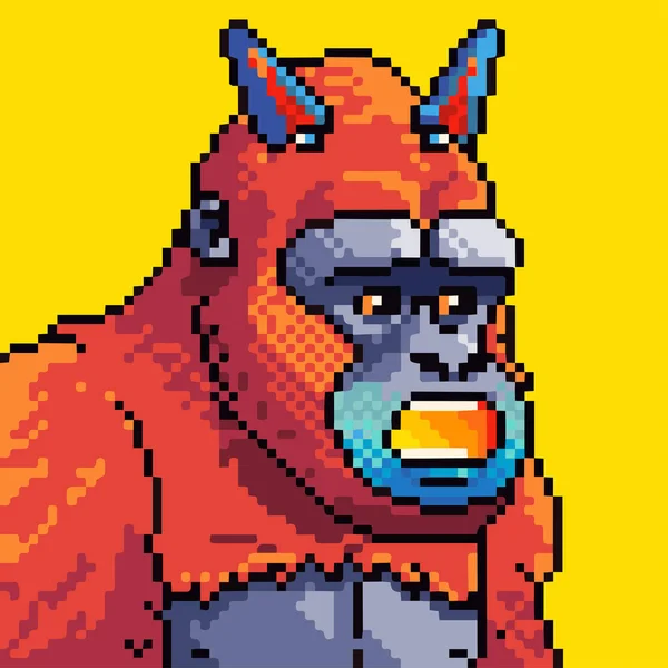 Galaktiske Aber Pixel Art Nft Karakter Bit Gorilla Iført Kostume - Stock-foto