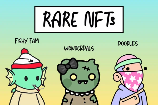 Coleção Personagens Nfts Raros Desenhos Animados Colecionáveis Arte Nft Doodle — Fotografia de Stock