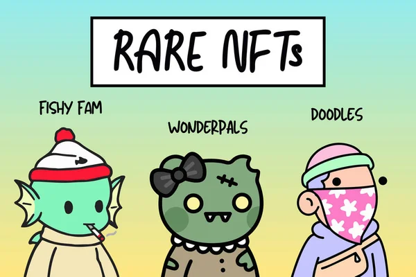 Rare NFts character collection. Cartoon NFT art collectibles. Cute hand drawn doodle.