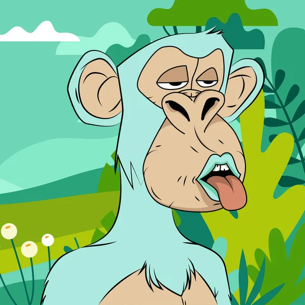 緑の毛皮の色で猿 Mnkey Toun Out Expression Bored Eyes絶縁された森の背景ベクトルイラスト — ストックベクタ
